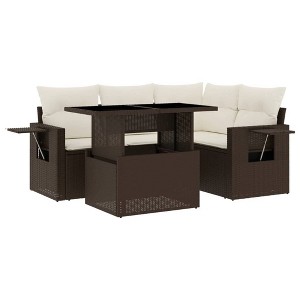 vidaXL 5 Piece Patio Sofa Set with Cushions Brown and Cream Poly Rattan - Without Storage - 1 of 4