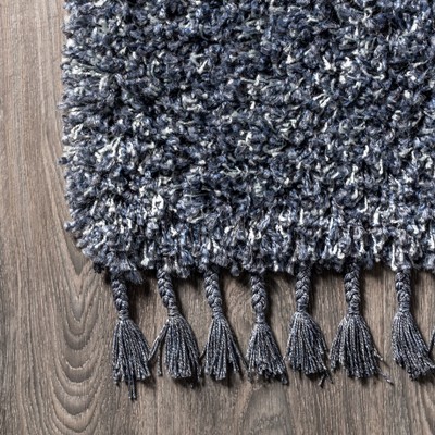 Denim Blue Rectangular Shag Area Rug with Tassels