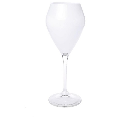 Classic Touch Set of 2 V-Shaped Wine Glasses with Clear Stem, 14 oz., White