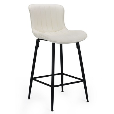 Bencmate Dining Chairs, Faux Leather Counter Height Bar Stools Set of 2, Modern Barstool Counter Chairs for Dining Room, White, 15.7"*19.3"*36"