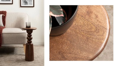 Tirollo Black Solid Mango Wood Round Accent Table