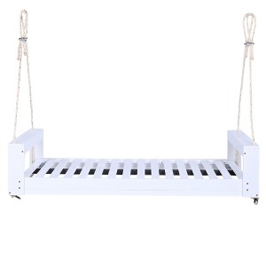 NAYSAYE Patio Swing Acacia Wood Twin Size Porch Swing Bed Secure Design for Outdoor Use, White, 93.75"*11.25"*10.5" - 1 of 4