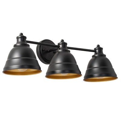 Vintage Black and Gold 3-Light Vanity Wall Lamp, Industrial Metal Fixture for Bathroom or Hallway