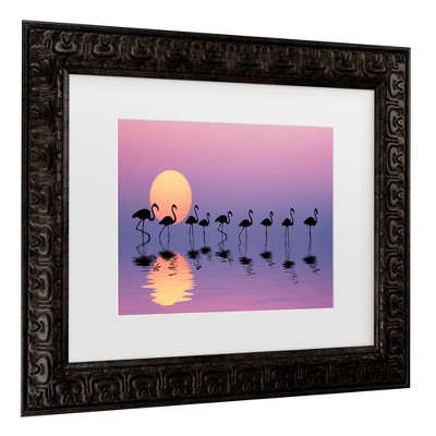 Dark Gold Framed Flamingo Sunset Canvas Print for Kids Nursery