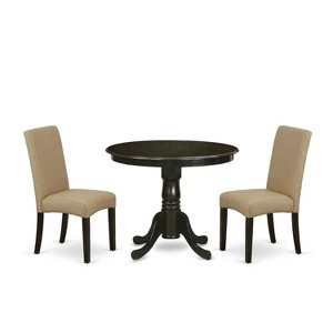 Round Dining Set - 36" Table with 2 Parsons Chairs - Linen Fabric & Cappuccino Finish - 1 of 4