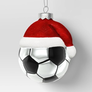 4" Christmas Glass Santa Hat Soccer Ball Ornament - Wondershop™ - 1 of 3