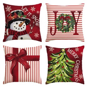 Merry Christmas Let It Snow Joy Stripes Gift Box Red Throw Pillow Covers, 18 x 18 Inch Xmas Tree Holiday Cushion Case - 1 of 4