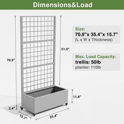 PexFix 71" x 35.4" Tall Wrought Iron Garden Trellis with Planter Box Gray Outdoor Plant Support for Climbing Flowers Vines Patio Yard Decor