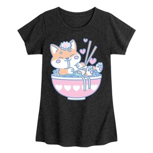 Girls' - Instant Message - Kawaii Shiba Inu Ramen Fitted Short Sleeve Graphic T-Shirt - 1 of 4