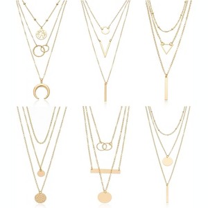 6 Pcs Layered Necklace Set for Women - Gold Moon Coin Y Necklace Choker - 1 of 4