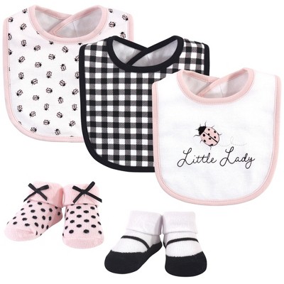 Hudson Baby Infant Girl Cotton Bib and Sock Set 5pk, Lady Bug, One Size