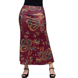 24seven Comfort Apparel Wine Print Elastic Waist A Line Maxi Skirt - 1 of 4