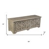 HomeRoots 52" Gray Distressed Solid Wood Carved Floral Storage Ottoman - 3 of 4