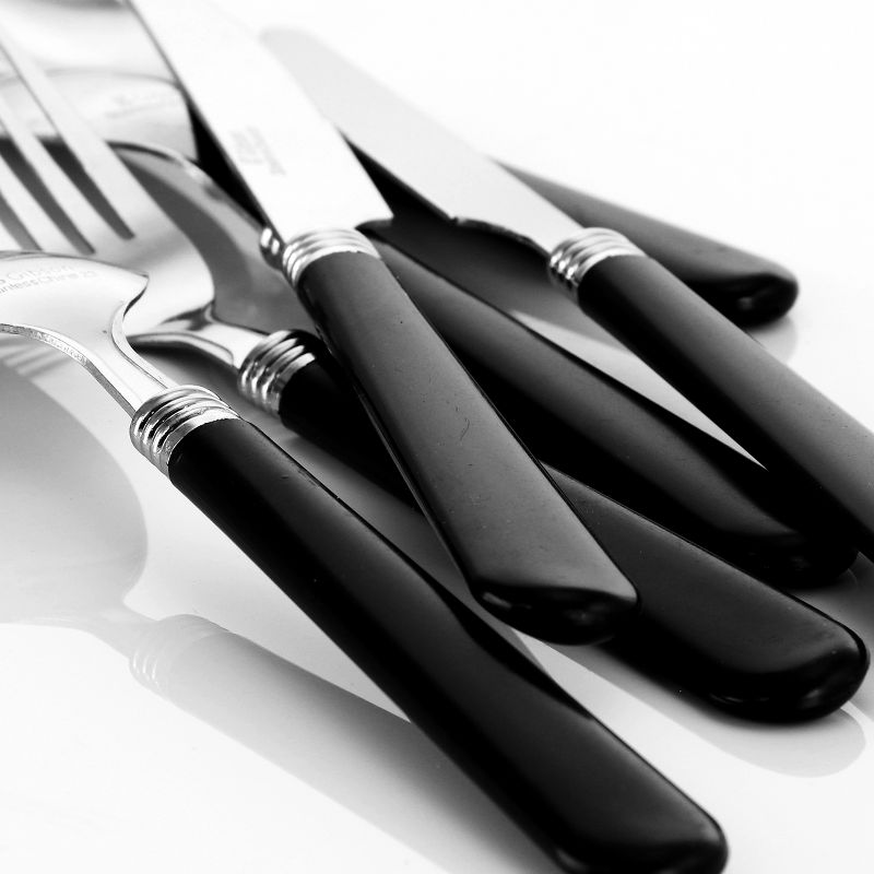 Gibson Sensations II 16 Piece Stainless Steel Flatware Set with Black Handles and Chrome Caddy, 5 of 9