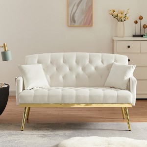 2-Seater Velvet Sofa with Tufted Back and Seat, 2 Pillows and Metal Legs for Living Room - 1 of 4
