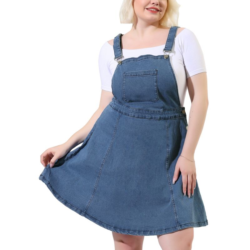 Agnes Orinda Women's Plus Size Denim Side Button Adjustable Strap Overall Jumpers, 2 of 7