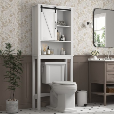 Over The Toilet Storage Cabinet with Adjustable Shelf and Door, Bathroom Space Saver Organizer Above Toilet, Free Standing Toilet Rack