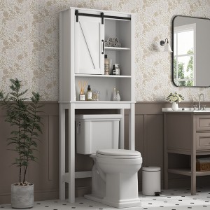 Over The Toilet Storage Cabinet with Adjustable Shelf and Door, Bathroom Space Saver Organizer Above Toilet, Free Standing Toilet Rack - 1 of 4