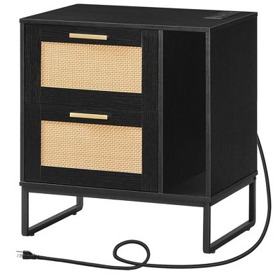 MaseiKar Nightstand, End Table with Charging Station, Side Table with Storage Compartment and 2 Drawers, Sofa Table with Decoration, for Bedroom