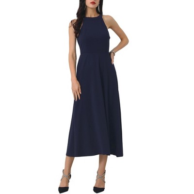INSPIRE CHIC Women's Cocktail Halter Neck Sleeveless A-Line Midi Dresses