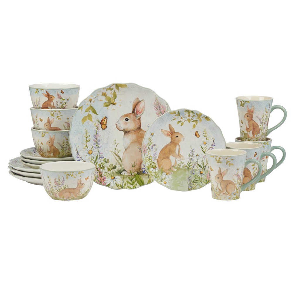 Photos - Glass Certified International 16pc Easter Meadow Melamine Dinnerware Set 