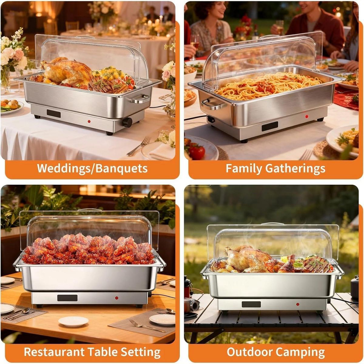 Stainless Steel Electric Chafing Dish Buffet Set – 9QT Food Warmer with Digital Temp Control, Transparent Lid for Catering, Parties, Weddings - thumbnail 3