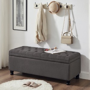 NicBex 45" Tufted Button Storage Ottoman Bench,Faux Leather/Linen Foot Stool with Rubber Wood Legs,End of Bed Storage Bench for Bedroom,Living Room - 1 of 4
