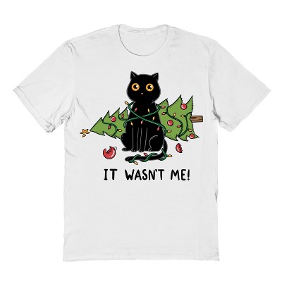 Rerun Island Men's Cat And Christmas Tree Short Sleeve Graphic Cotton T-Shirt