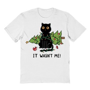 Rerun Island Men's Cat And Christmas Tree Short Sleeve Graphic Cotton T-Shirt - 1 of 1