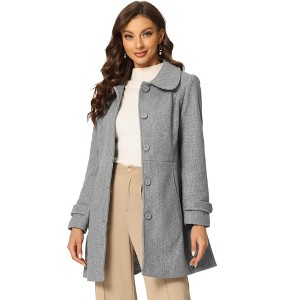Allegra K Women's Peter Pan Collar Single Breasted Outwear Winter Buttoned Long Coat - 1 of 4