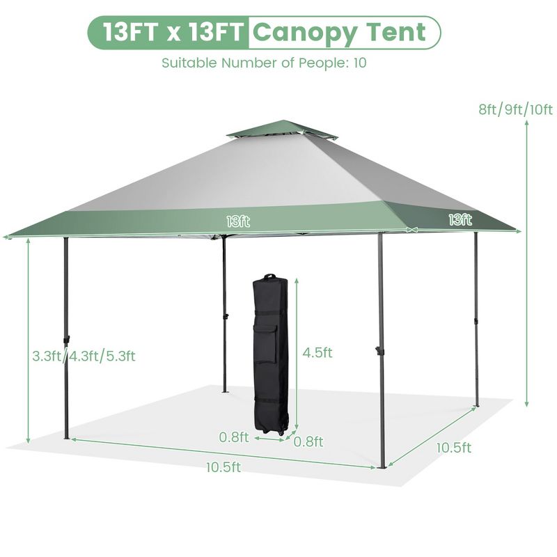 Costway 13x13ft Patio Pop-Up Gazebo Canopy Tent Instant Sun Shelter Outdoor Wheeled Bag, 3 of 11