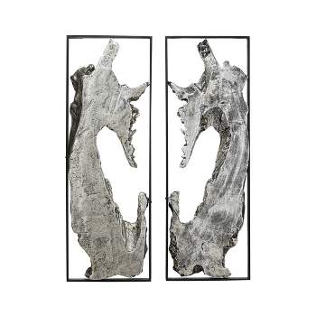Set of 2 Magnesium Oxide Abstract Handmade Live Edge Wall Decors with Black Frame Silver - Olivia & May