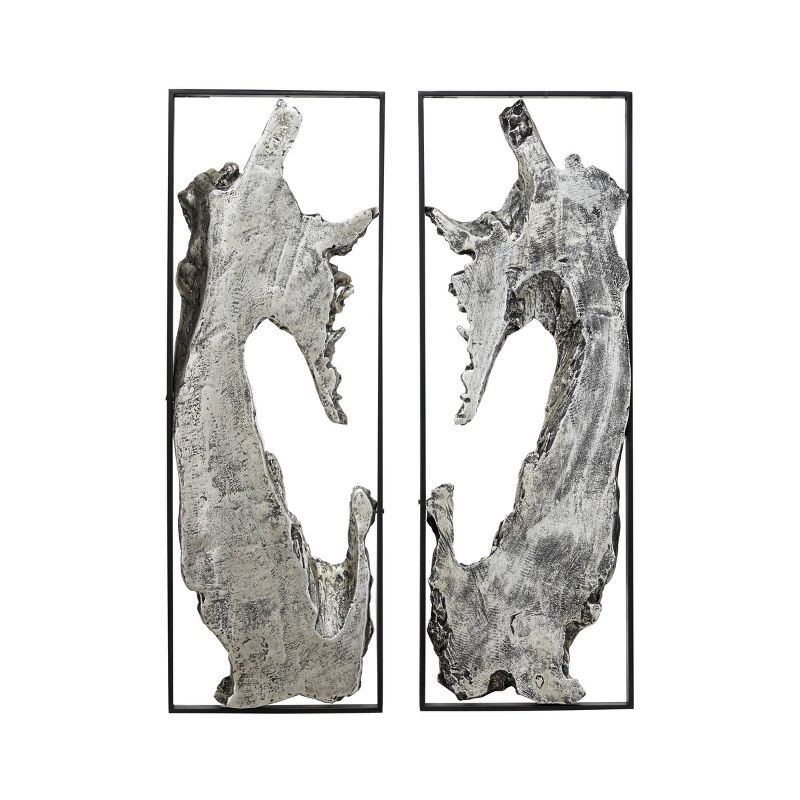 Set of 2 Magnesium Oxide Abstract Handmade Live Edge Wall Decors with Black Frame Silver - Olivia &#38; May, 1 of 7