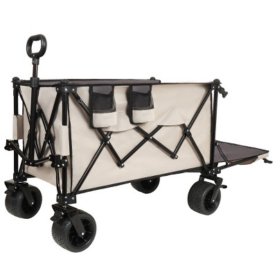 YONWAY Heavy-Duty Foldable Wagon with Extended Tailgate,480LBS Capacity,All-Terrain Beach Wheels,Perfect for Beach Trips,Fishing,Shopping,Khaki