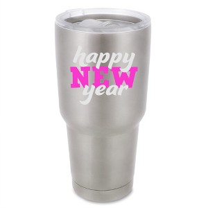 100 North 30 Ounce Stainless Steel On the Go Travel Tumbler With Push Top Lid, Happy New Year Silver - 1 of 4