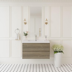 SEVOBAL Bathroom Vanities 36 Inch Sleek Floating Vanity: Resin Washbasin Whisper Quiet Soft Closing Storage, Gray, 35.43"*19.69"*22.44" - 1 of 4