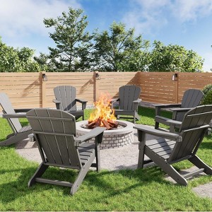 Modern HDPE Adirondack Chair, 380LB Oversized All-Weather Poly Lumber Outdoor Chair with Wood Grain, for Patio, Fire Pit & Pool - 1 of 4