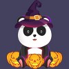 Women's Design By Humans Cute Panda Mock up Witch With Jack O Lantern Halloween T-Shirt By thebeardstudio Racerback Tank Top - 2 of 3