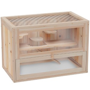 Skyzone 45" Natural Wooden Hamster Cage, 3-Tier 1000 sq.in Exercise Space with Lockable Door, Ramps, - 1 of 4