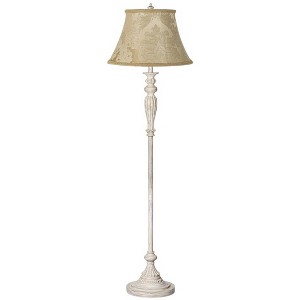 360 Lighting Vintage Chic Floor Lamp 60" Tall Antique White Washed Ivory Brocade Fabric Bell Shade for Living Room Reading Bedroom Office - 1 of 4
