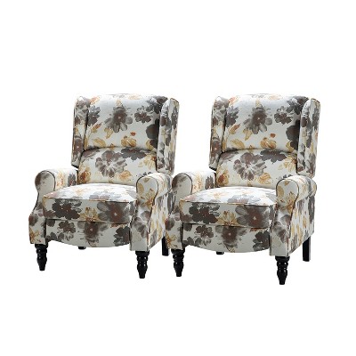 Set of 2 Asikli Manual Modern Wingback Recliner with Rubber Wood Legs | Karat Home-Grey