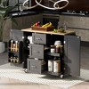 MAYEERTY Black Rolling Kitchen Island with Rubber Wood Top, 3 Drawers 2 Slide-Out Shelves Spice Rack Tower Rack - 2 of 4