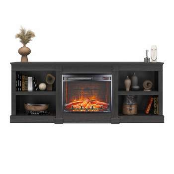 Baird TV Stand for TVs up to 75" with Electric Fireplace Black Oak - Room & Joy