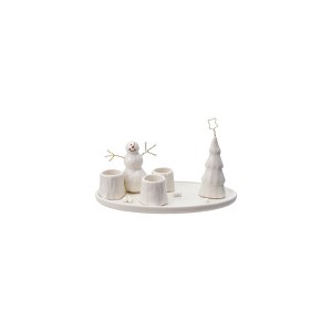Storied Home Stoneware and Wire Taper Holder with Snowman and Tree, White - 1 of 4