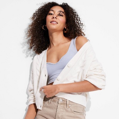 Image of Women's Oversized Cable Sweater Cardigan - Wild Fable™ Off-White M