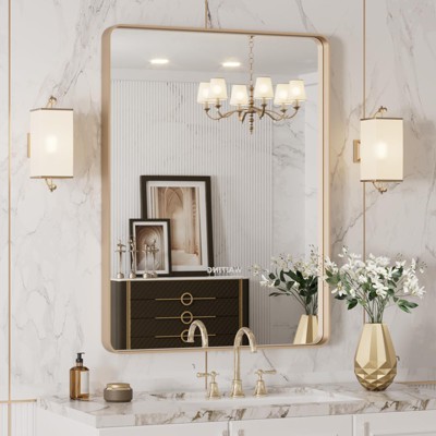 Vynxaria 40x36 Inch Brushed Nickel Aluminum Frame Bathroom Mirror