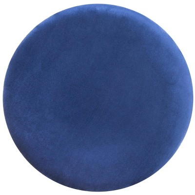 Transitional Royal Blue Velvet Round Ottoman with Nailhead Trim