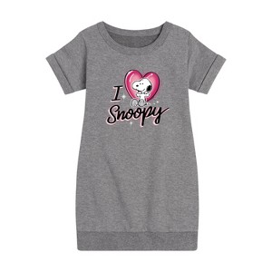 - Peanuts - I Heart Snoopy Graphic Short Sleeve Fleece Dress - 1 of 4