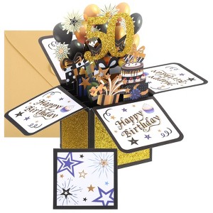 Unique Bargains 3D Handcrafted Pop-Out Funny Greeting Card Black Gold - 1 of 4