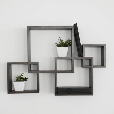 Espresso Wood Floating Cube Wall Shelf, 4-Shelf Unit